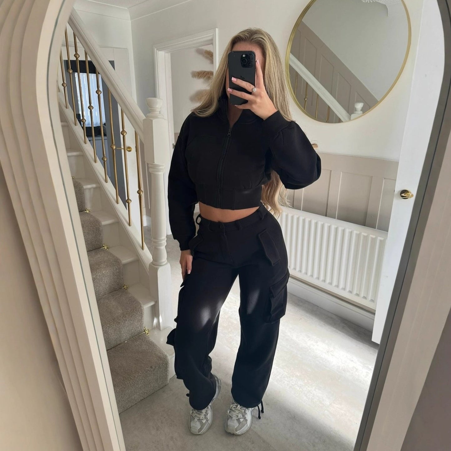 Damen Cropped Freizeit-Set mit Reißverschluss und Taschen
