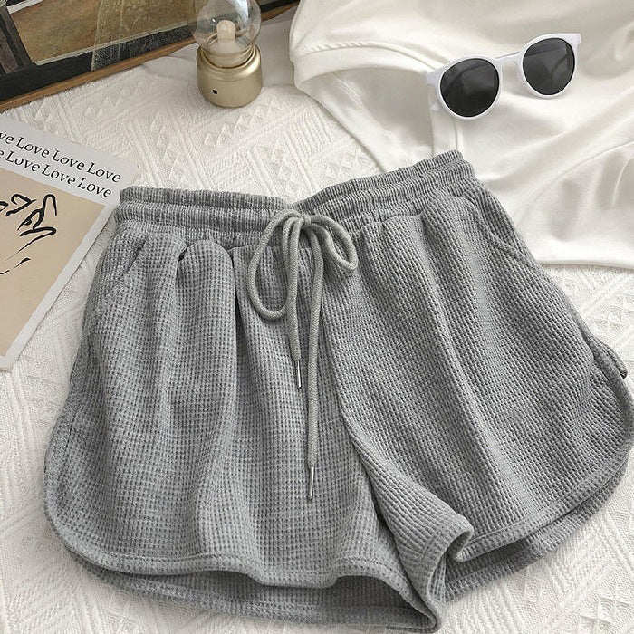 Damen Shorts Waffelstruktur Elastischer Bund Beige