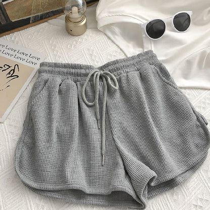Damen Shorts Waffelstruktur Elastischer Bund Beige