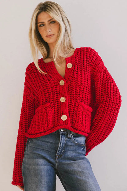 Damen Strickjacke Kuschelig Goldene Knöpfe Norvielle