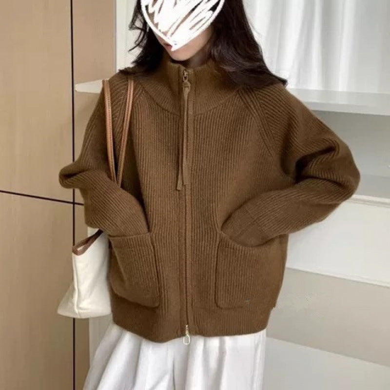 Damen Strickjacke Hochkragen mit Taschen Norvielle