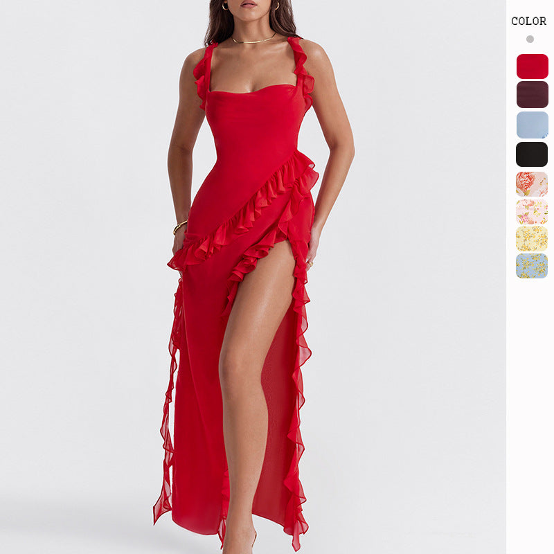 Damen Asymmetrisches Kleid mit Rüschendetails und floralem Muster - Norvielle