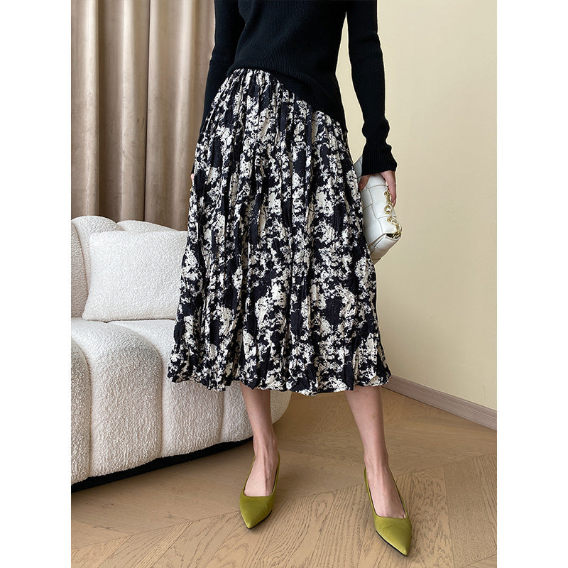 Damen Midirock Floralmuster Luftig Schwarz - Norvielle