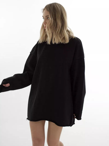 Damen Oversize-Pullover Lässig Französer Saum Beige