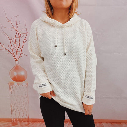 Damen Hoodie Strukturiertes Gewebe Moderner Kordelzug Beige