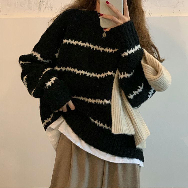 Damen Oversized Pullover Gestreift Weich Norvielle