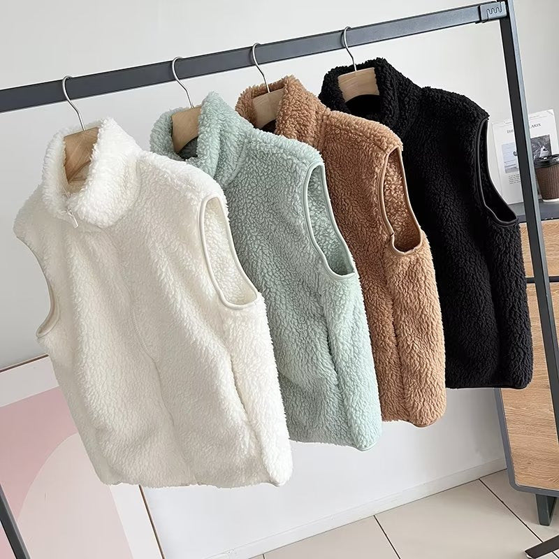 Damen Fleece-Weste Hochkragen Norvielle Kuschelig Beige
