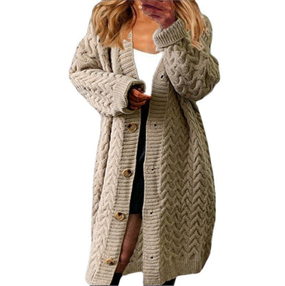 Damen Strickcardigan Voluminöser Zopfdesign Knopfverschluss Beige
