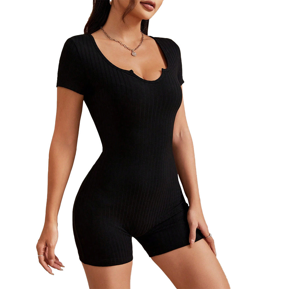 Damen Kurzoverall V-Ausschnitt Rippstruktur Norvielle