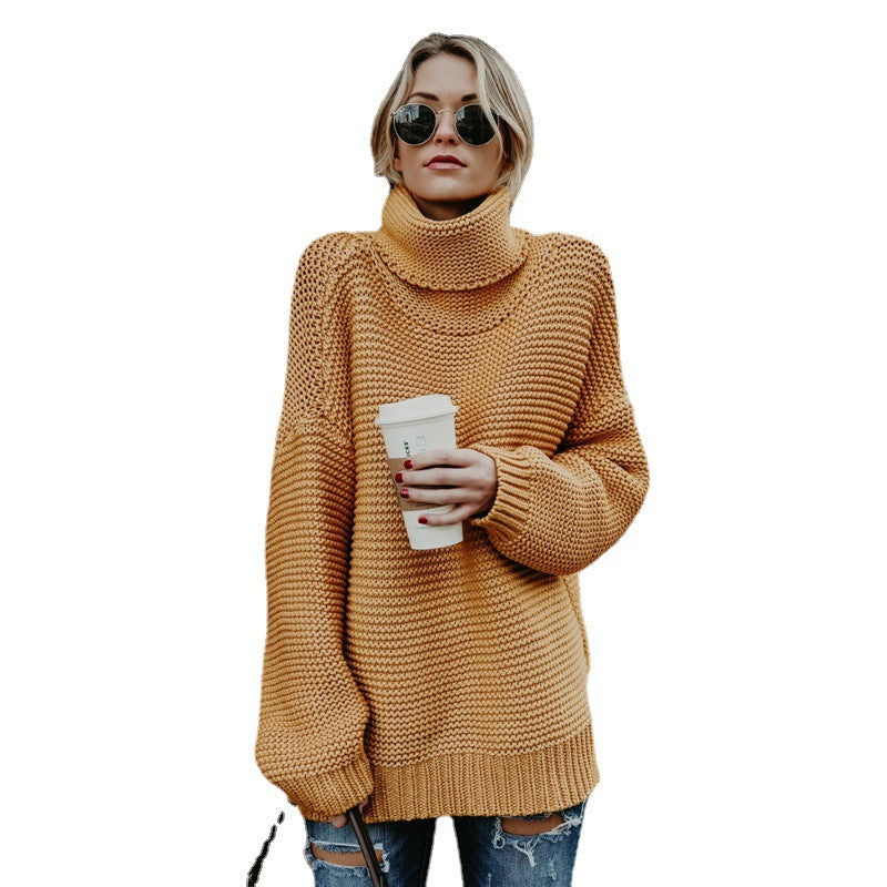 Damen Grobstrickpullover Norvielle Hoher Kragen Lässiger Schnitt