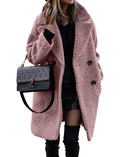 Damen Bouclé Mantel Klassisches Revers Eleganz