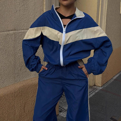 Damen Windbreaker Sportlich Hochkragen Kontraststreifen