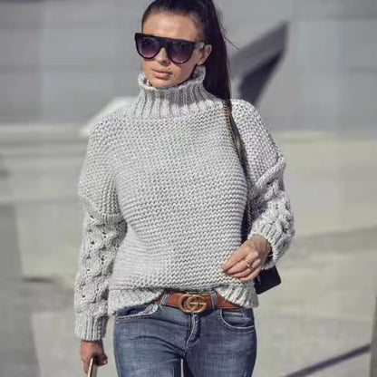 Damen Strickpullover Hochkragen Pompöne Ärmel Norvielle