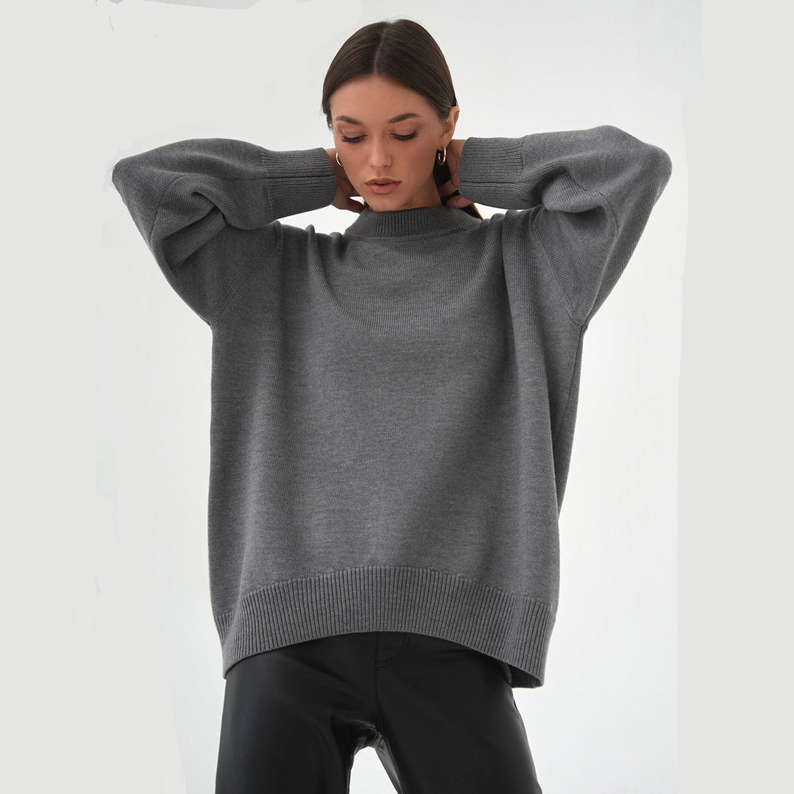 Damen Oversized Pullover Strukturiertes Strickmuster Beige