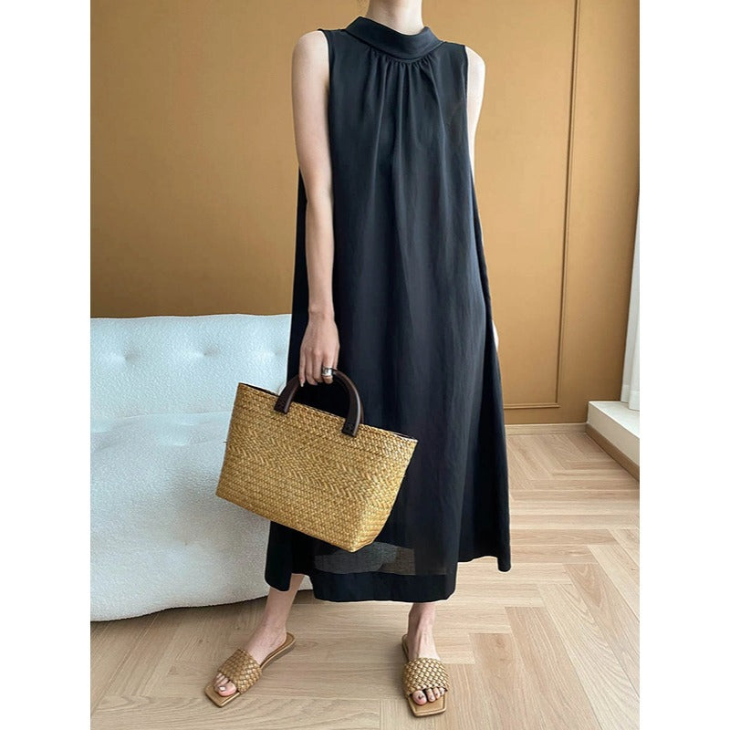 Damen Maxikleid Hochgeschlossener Kragen Fließender Schnitt Norvielle