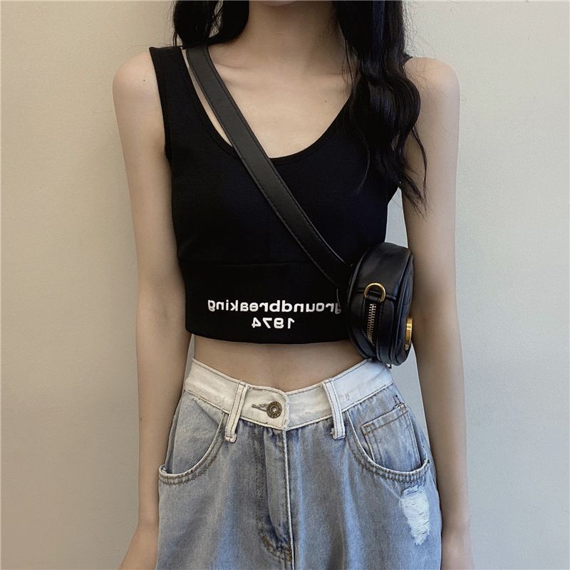 Damen Tanktop Cropped mit Schriftzug Figurbetont