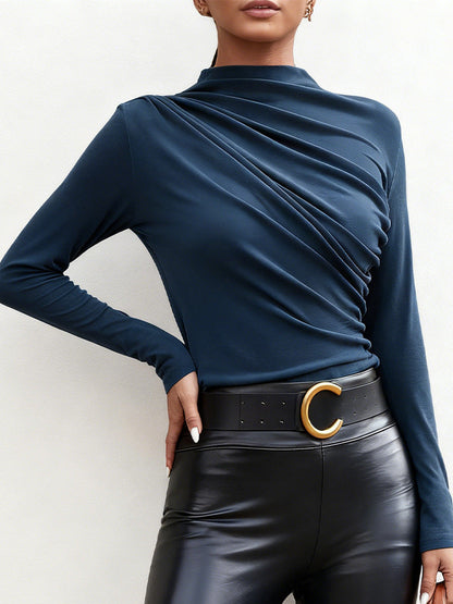 Damen Langarmshirt -Drapierung Stehkragen Norvielle