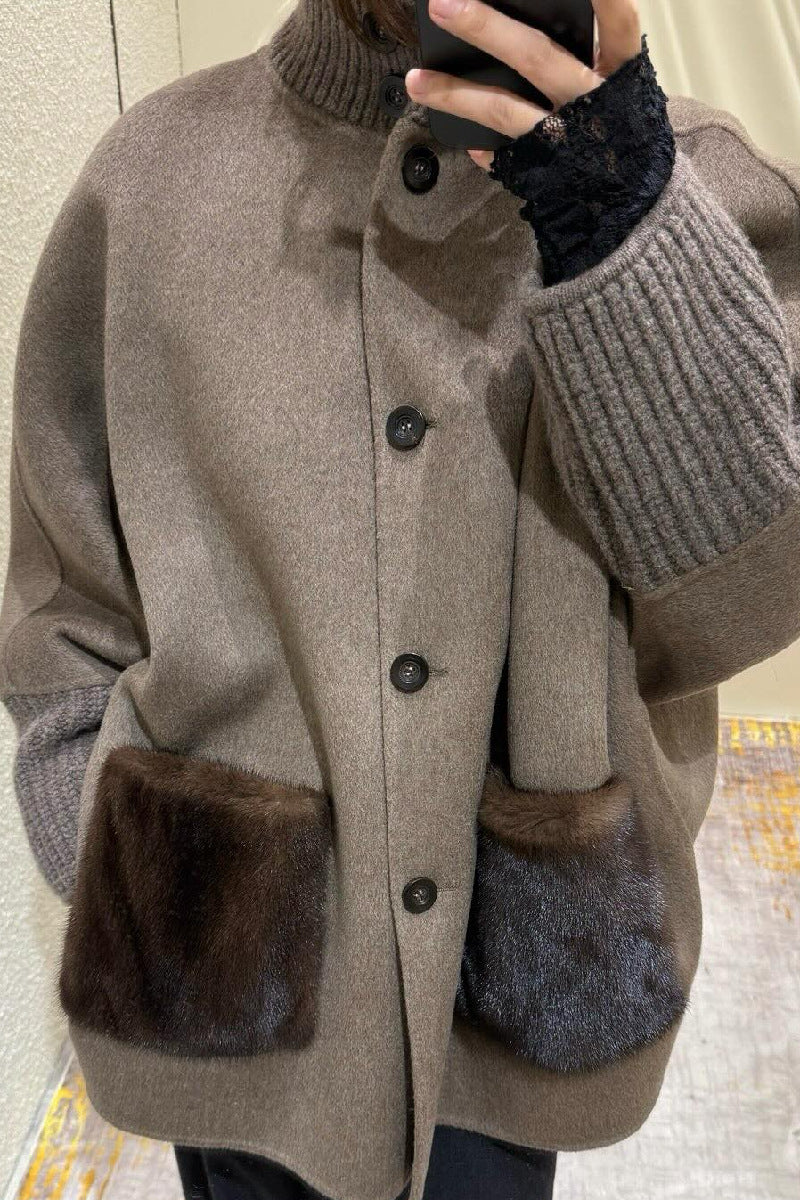 Damen Wolljacke Übergröße mit Einzigartigen Details Norvielle