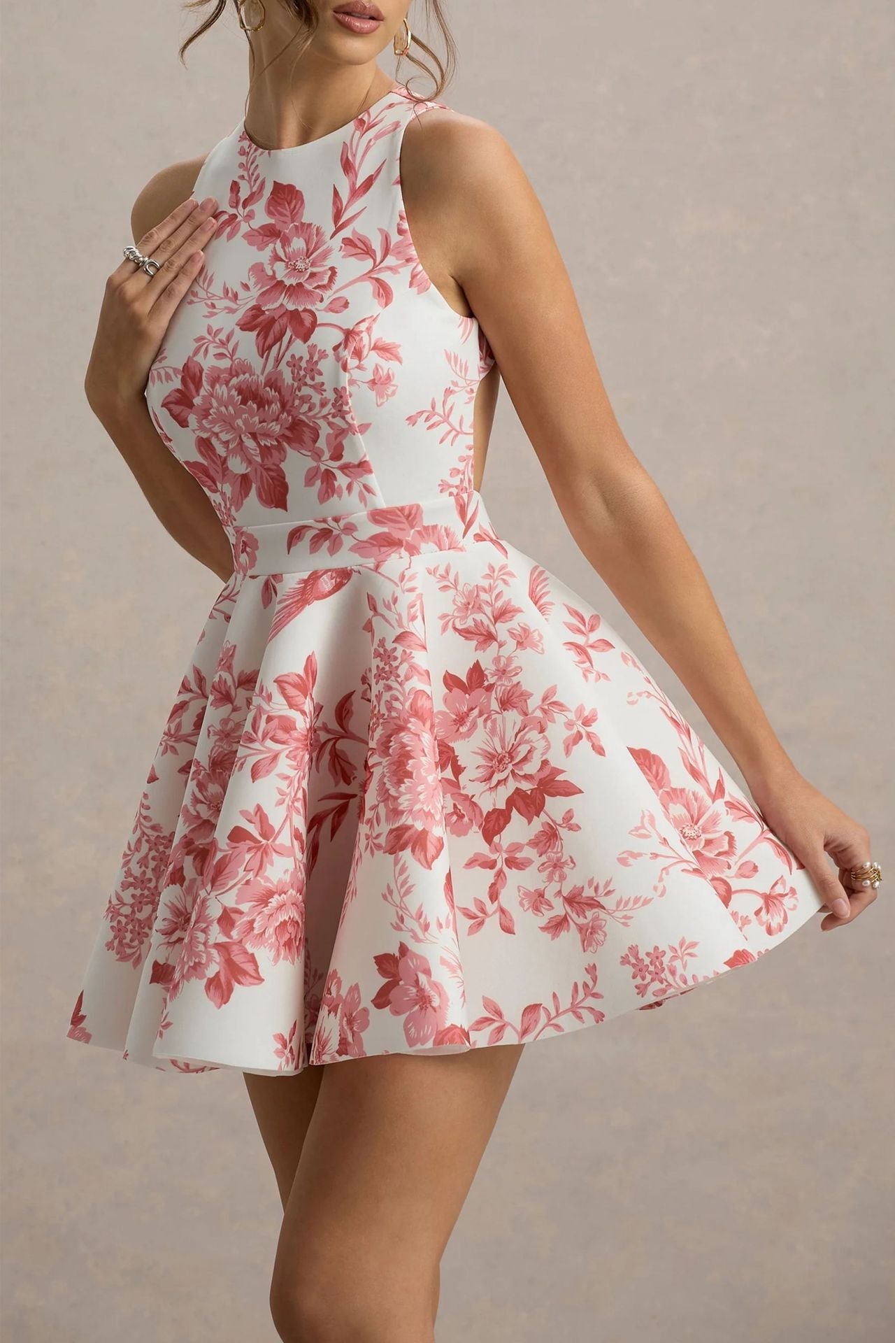 Damen Minikleid Festlich Schwingrock Cut-Outs