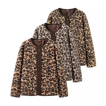 Damen Plüschjacke Leo-Muster Norvielle