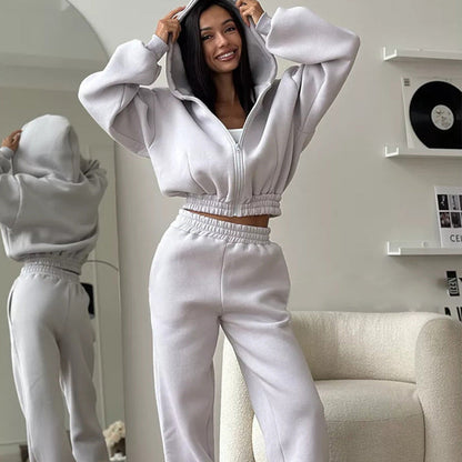 Damen Fleece-Jumpsuit Sportlich Kapuze Weite Passform Norvielle