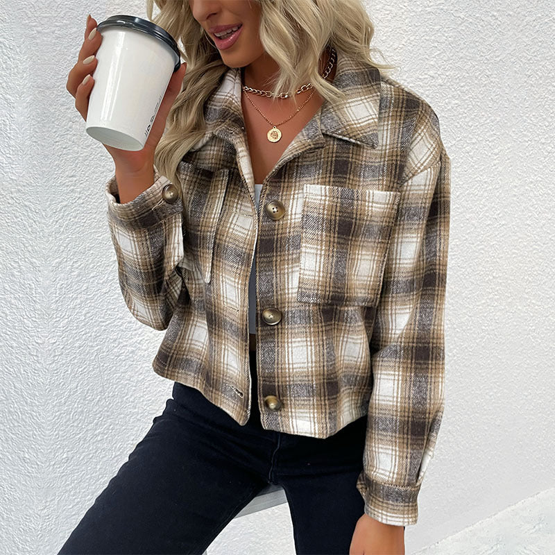 Damen Flanelljacke Kariert Strukturiert Regular Fit