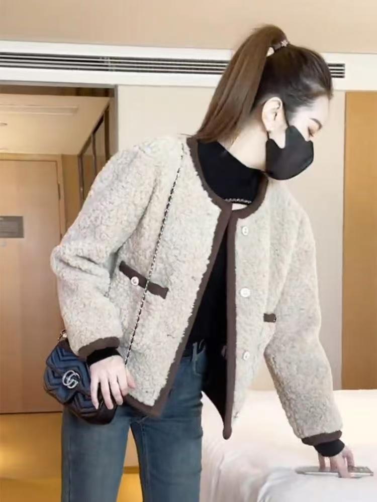 Damen Teddyjacke Kuschelig Knöpfe Beige Norvielle