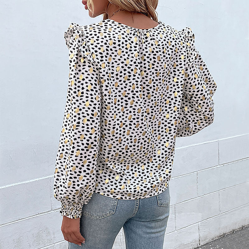 Damen Bluse Tiermuster Rüschendetails Norvielle