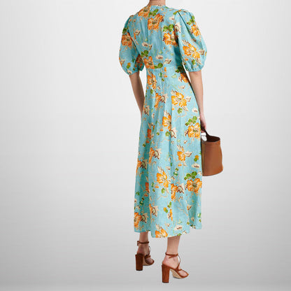 Damen Midikleid Voluminöse Puffärmel Florales Muster Norvielle
