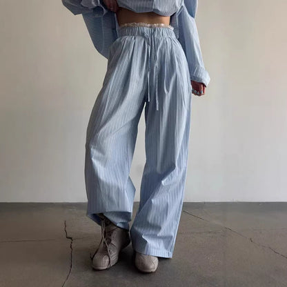 Damen Zweiteiler-Set Weite Hosen Gestreiftes Hemd