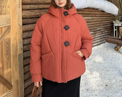 Damen Winterjacke Puffy Mit Kapuze Dekorative Knöpfe Norvielle