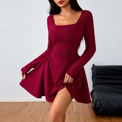 Damen Mini-Kleid Quadratischer Ausschnitt Schwingender Rock Norvielle - Norvielle