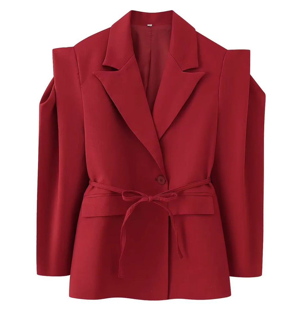 Damen Blazerjacke Tailliert Bindegürtel Norvielle