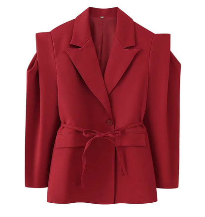 Damen Blazerjacke Tailliert Bindegürtel Norvielle