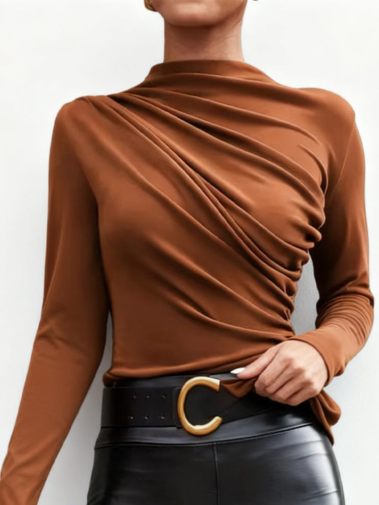 Damen Langarmshirt -Drapierung Stehkragen Norvielle
