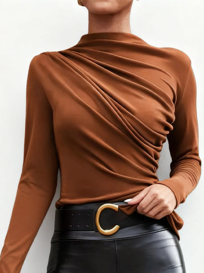 Damen Langarmshirt -Drapierung Stehkragen Norvielle