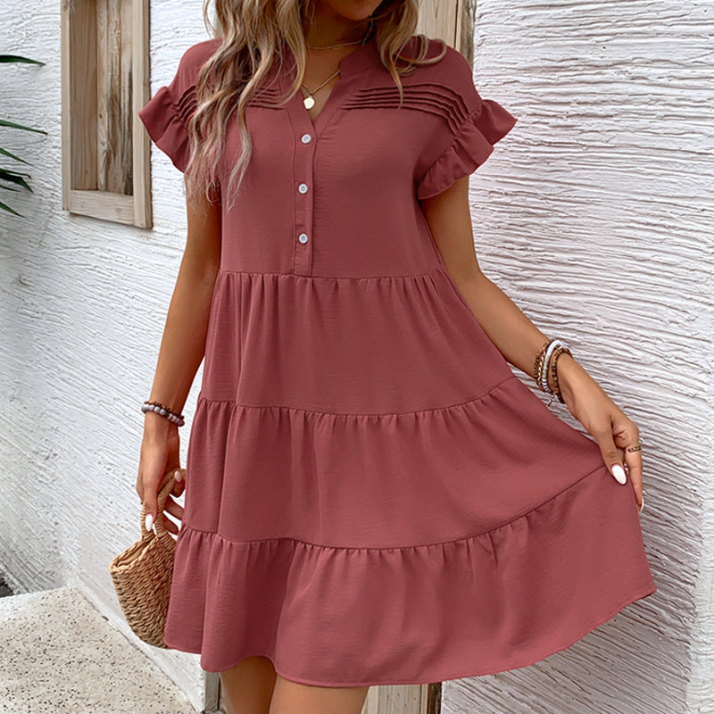 Damen Freizeitkleid Rüschendetails Knopfverschluss Norvielle - Norvielle