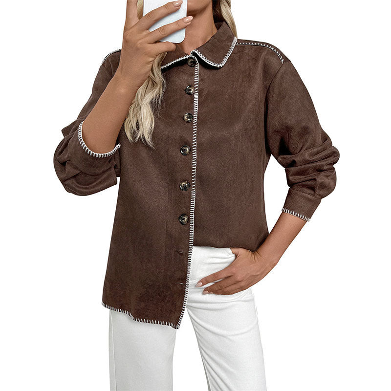 Damen Lässige Jacke Kontrastnähte