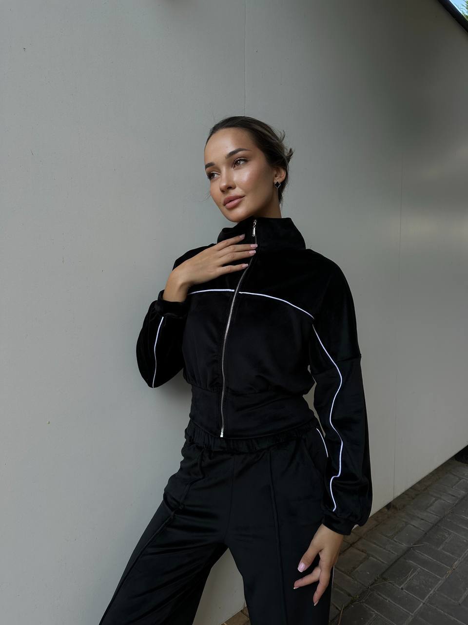 Damen Sportanzug Cropped Hohler Kragen Reißverschluss