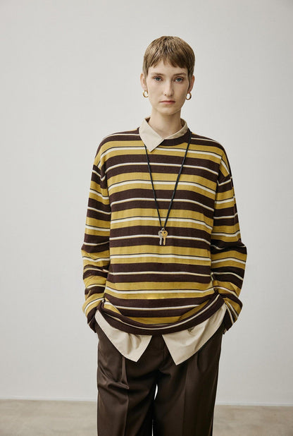Damen Oversized Strickpullover Streifenmuster