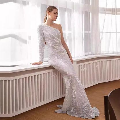 Damen Abendkleid Glitzernd Asymmetrisch
