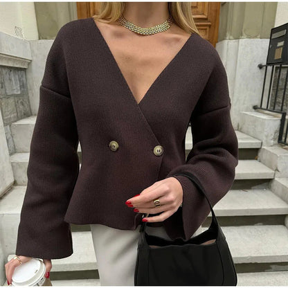 Damen Strickjacke Asymmetrisch Große Knöpfe Norvielle