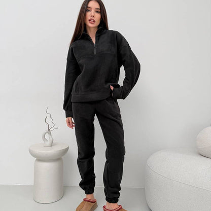 Norvielle Damen Fleece-Loungewear-Set mit Reißverschluss und