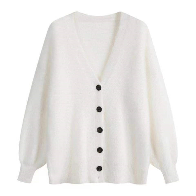 Damen Strickcardigan Große Knöpfe Lässig Beige