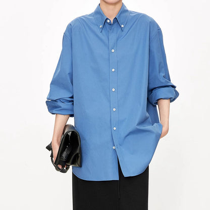 Damen Oversized Bluse aus Baumwolle mit Knöpfen Beige
