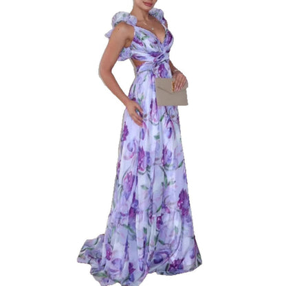 Damen Maxikleid Vintage-Stil Fließender Rock Rüschendetails