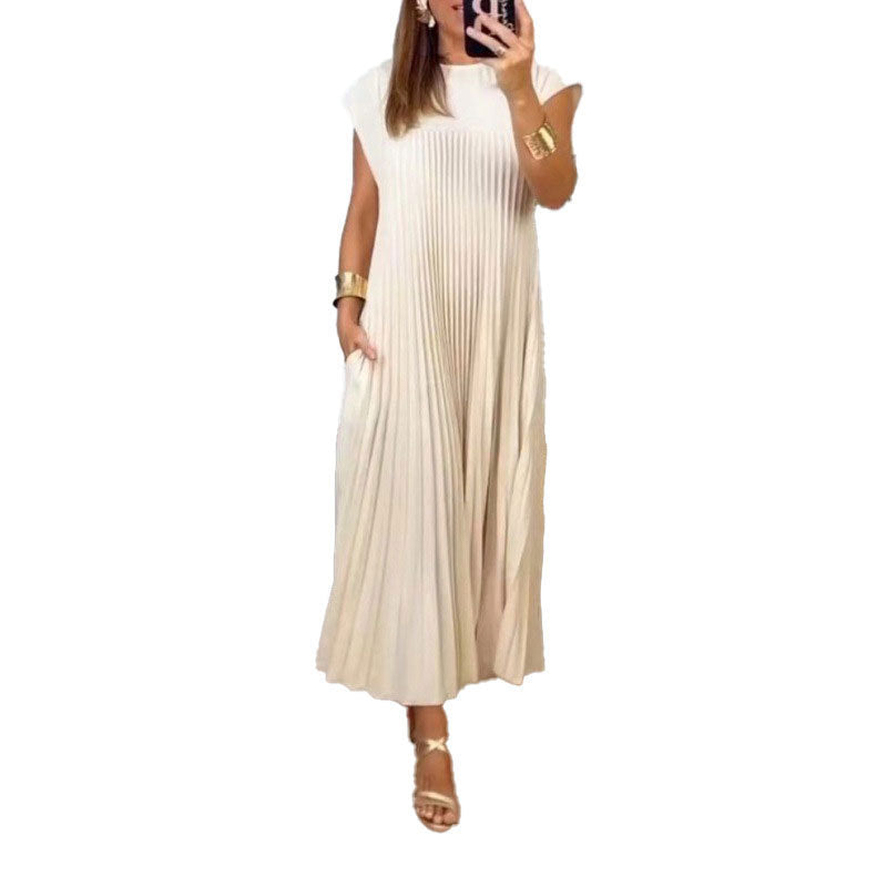 Damen Maxikleid Plissiert Eleganter Schnitt Dekorative Details