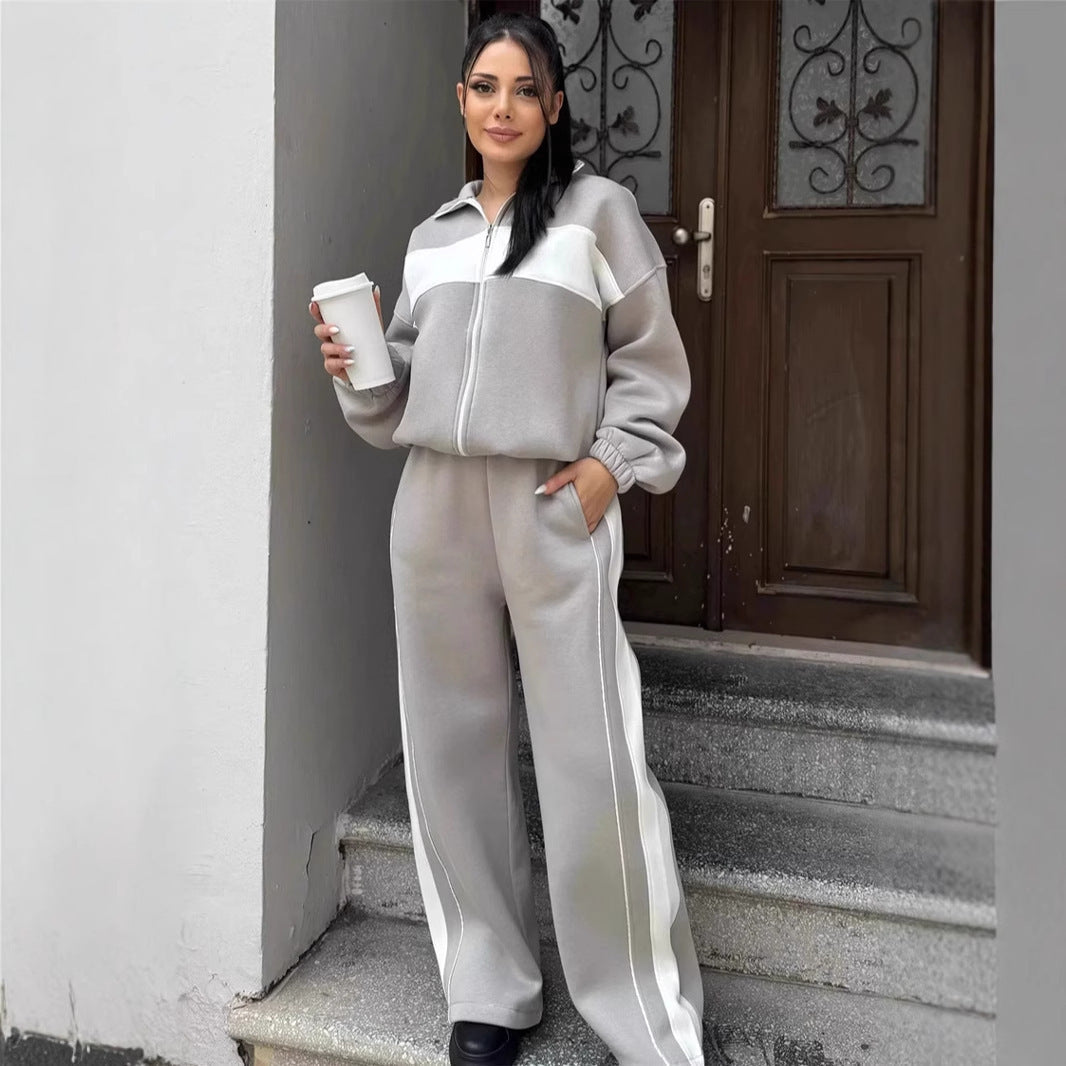 Damen Fleece Jogginganzug mit Reißverschluss Elastisch