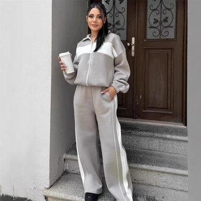 Damen Fleece Jogginganzug mit Reißverschluss Elastisch