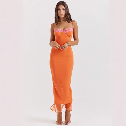 Damen Maxikleid Herzförmiger Ausschnitt Transparent Norvielle